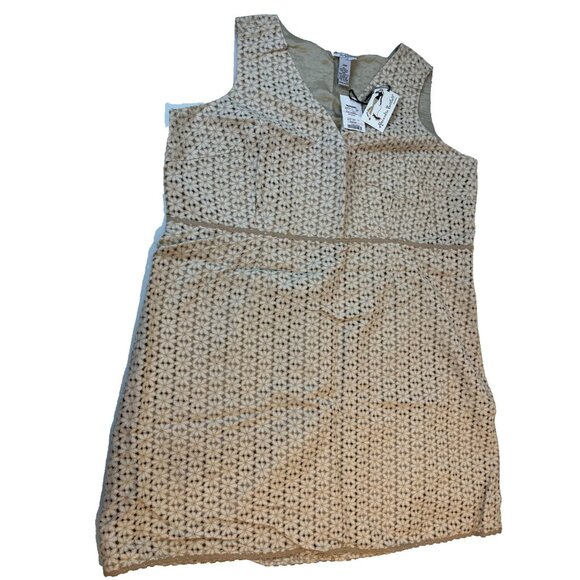 Alexandra Bartlett Women's Tan Cream Floral Eyelet Lined Sheath Dress Size 24W - Picture 1 of 13